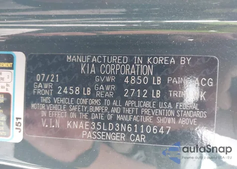 2022 Kia Stinger Gt-Line z USA, uszkodzony, nr VIN KNAE35LD3N6110647